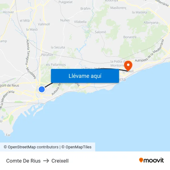 Comte De Rius to Creixell map