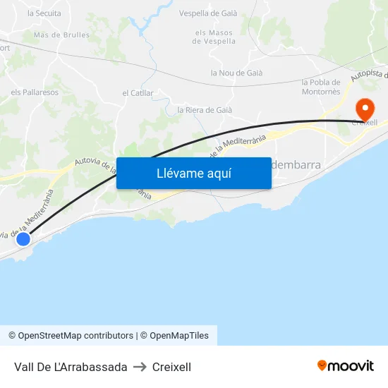 Vall De L'Arrabassada to Creixell map