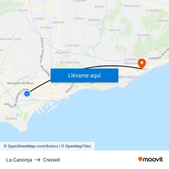La Canonja to Creixell map