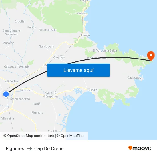 Figueres to Cap De Creus map