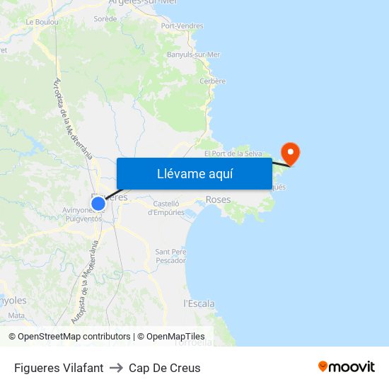Figueres Vilafant to Cap De Creus map