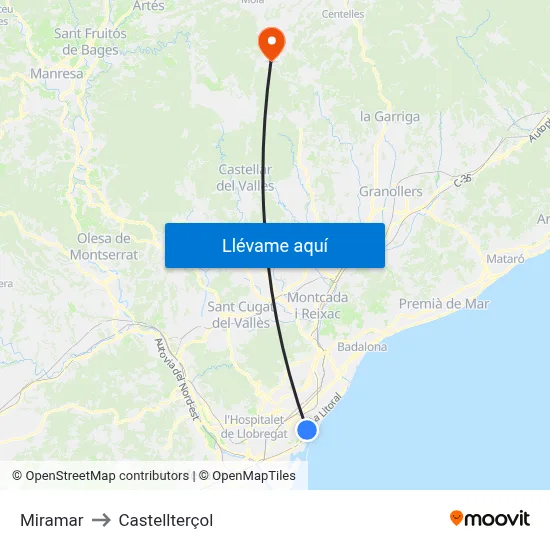 Miramar to Castellterçol map