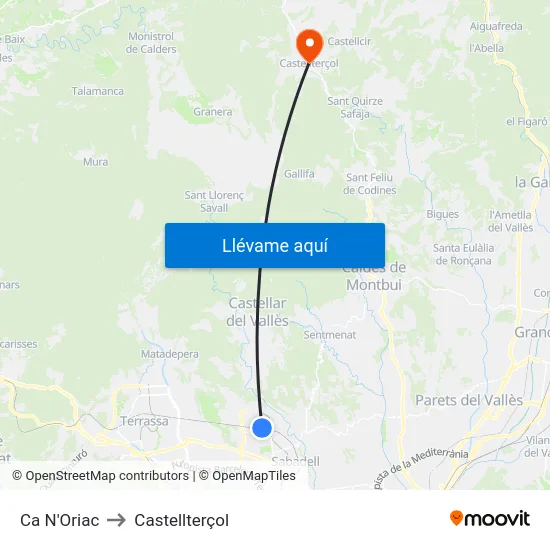 Ca N'Oriac to Castellterçol map