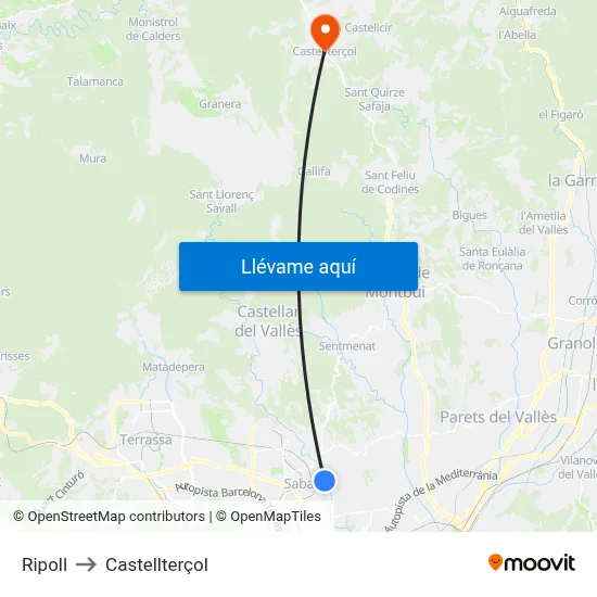 Ripoll to Castellterçol map