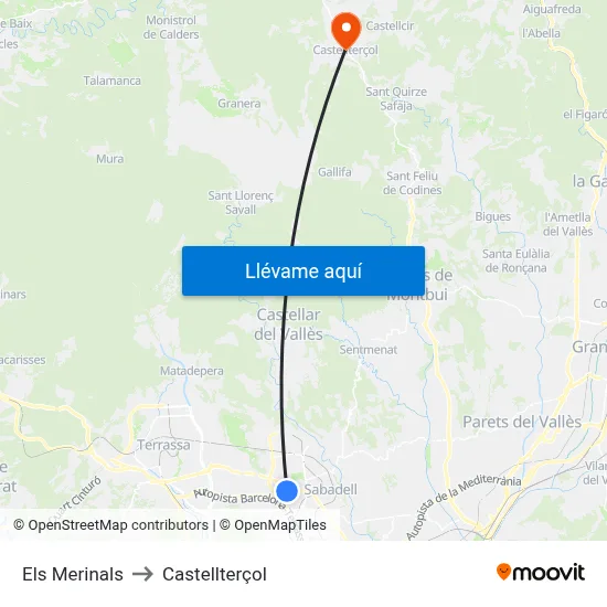 Els Merinals to Castellterçol map