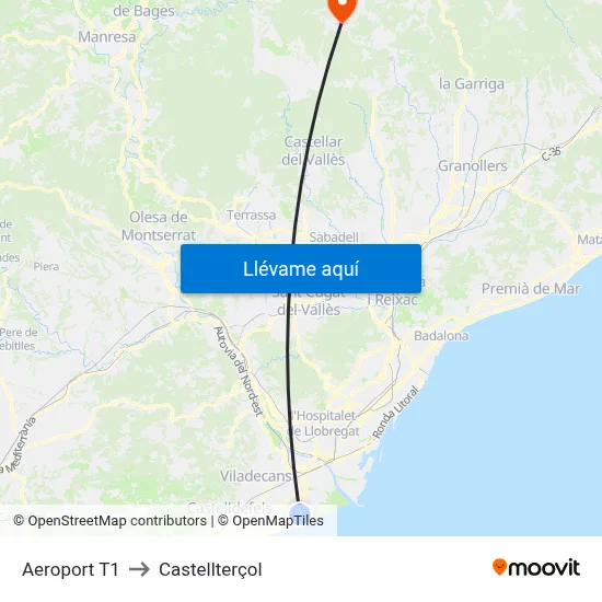 Aeroport T1 to Castellterçol map