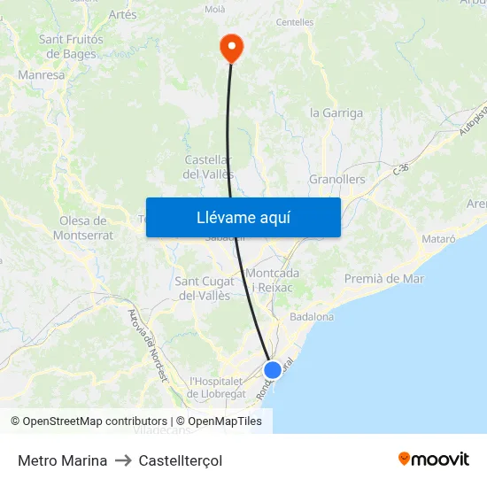 Metro Marina to Castellterçol map