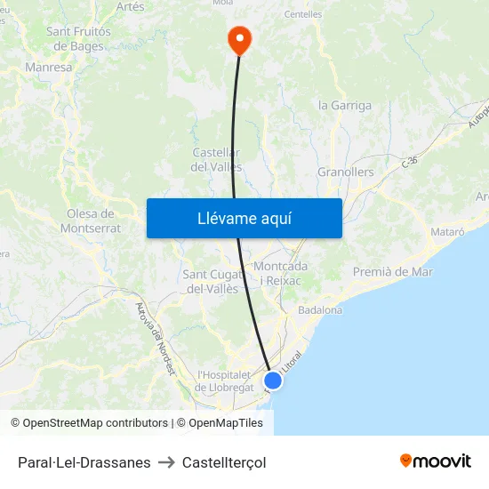 Paral·Lel-Drassanes to Castellterçol map