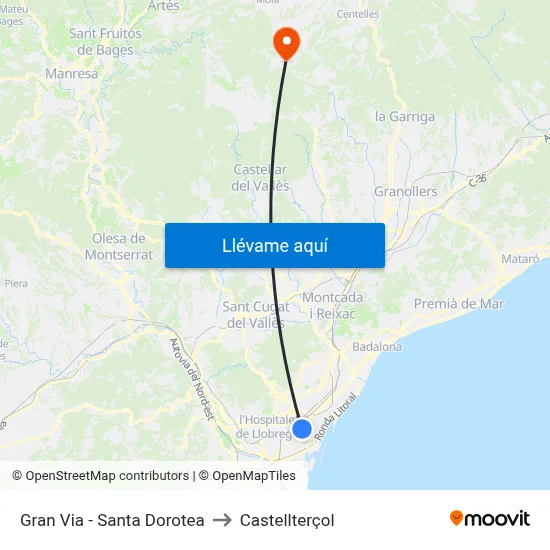 Gran Via - Santa Dorotea to Castellterçol map