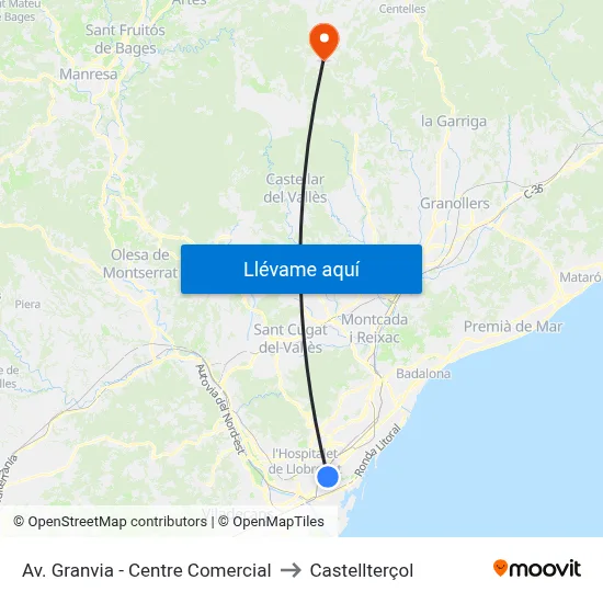 Av. Granvia - Centre Comercial to Castellterçol map