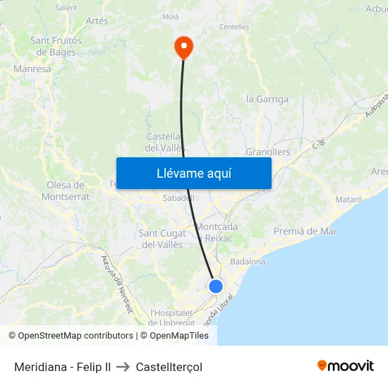 Meridiana - Felip Il to Castellterçol map