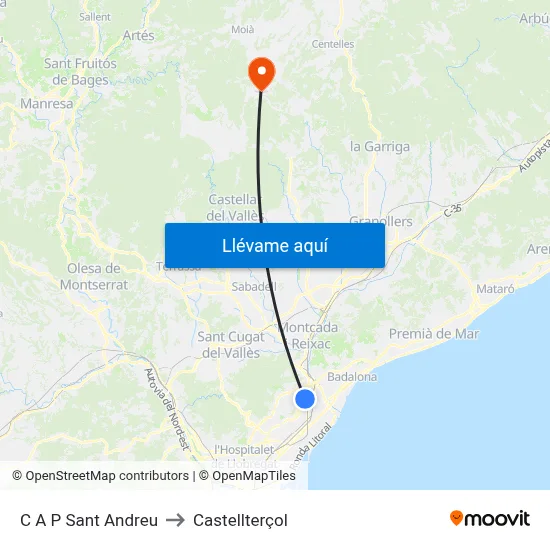 C A P Sant Andreu to Castellterçol map