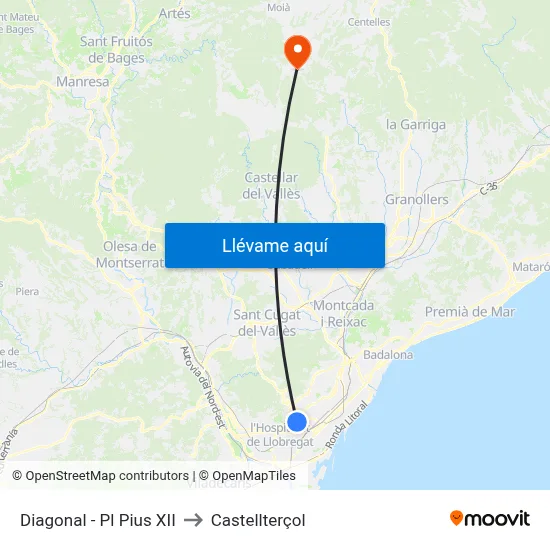 Diagonal - Pl Pius XII to Castellterçol map