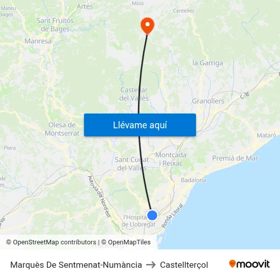 Marquès De Sentmenat-Numància to Castellterçol map
