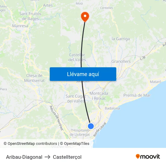 Aribau-Diagonal to Castellterçol map