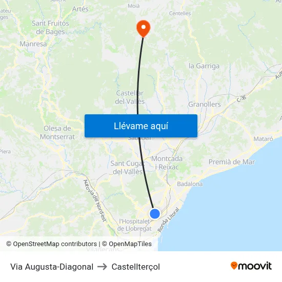 Via Augusta-Diagonal to Castellterçol map