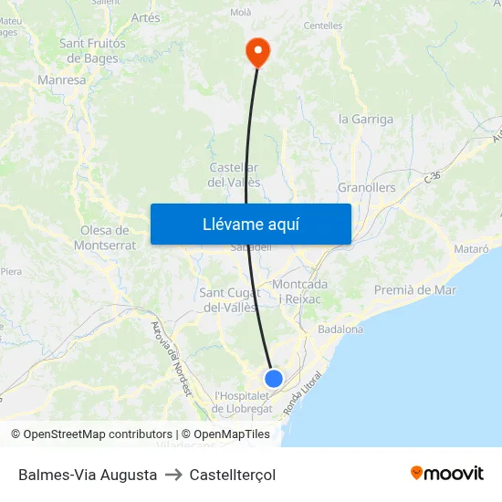 Balmes-Via Augusta to Castellterçol map