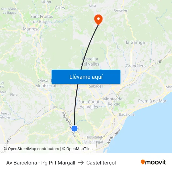 Av Barcelona - Pg Pi I Margall to Castellterçol map