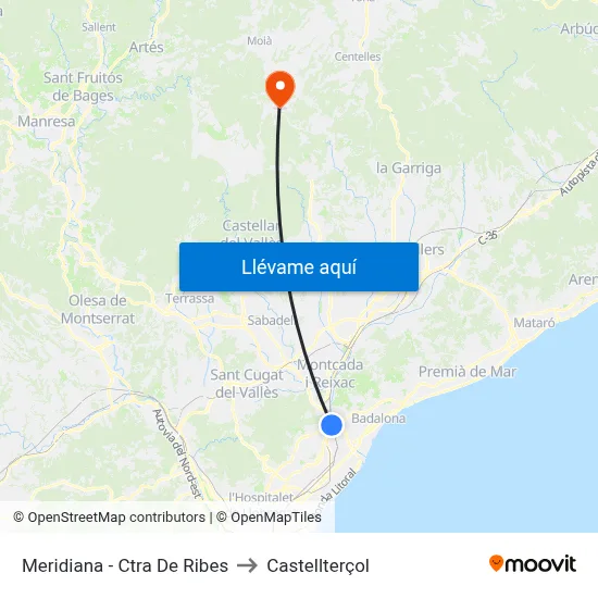 Meridiana - Ctra De Ribes to Castellterçol map
