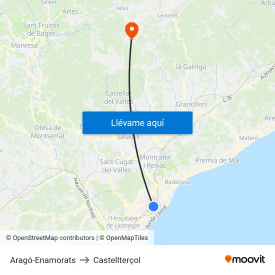 Aragó-Enamorats to Castellterçol map