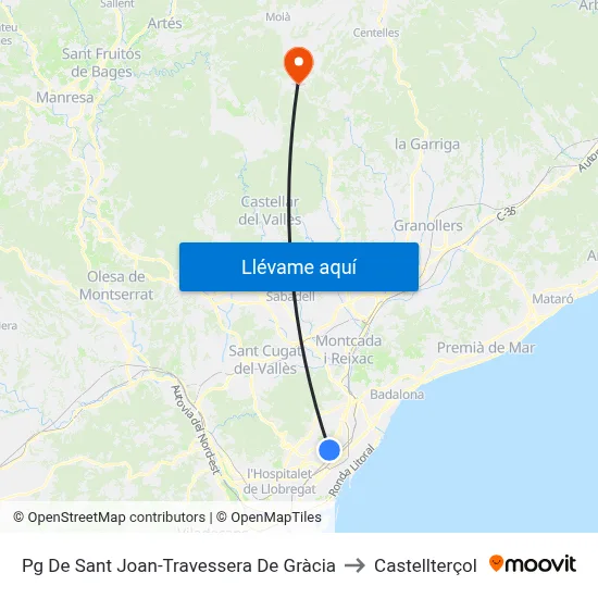 Pg De Sant Joan-Travessera De Gràcia to Castellterçol map