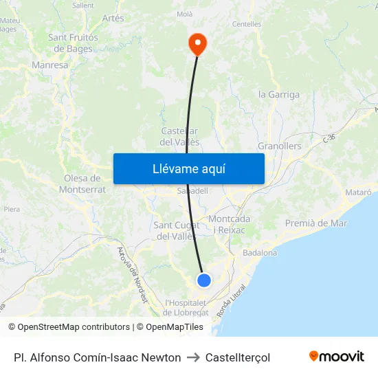 Pl. Alfonso Comín-Isaac Newton to Castellterçol map