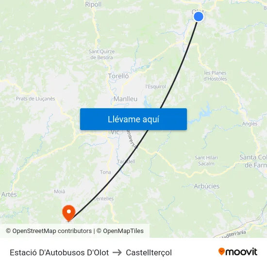 Estació D'Autobusos D'Olot to Castellterçol map