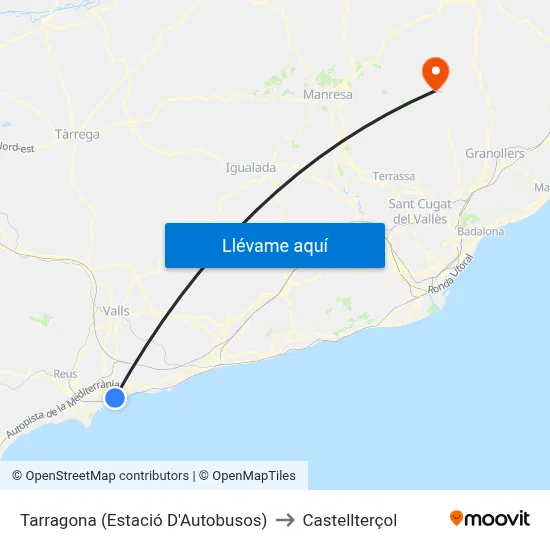 Tarragona (Estació D'Autobusos) to Castellterçol map