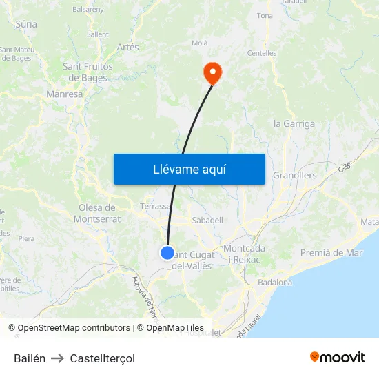 Bailén to Castellterçol map