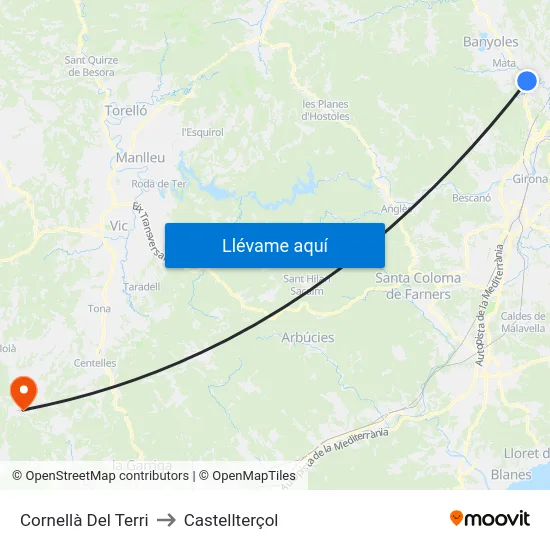 Cornellà Del Terri to Castellterçol map