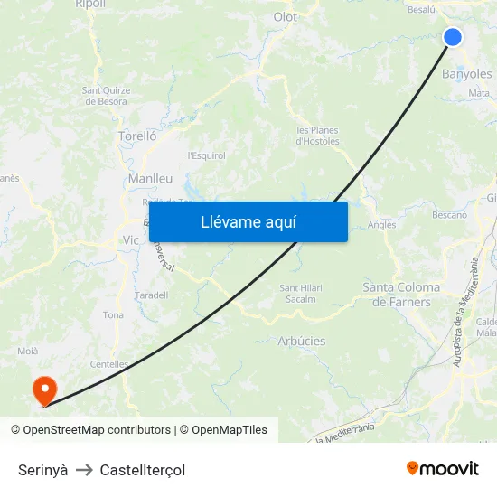Serinyà to Castellterçol map