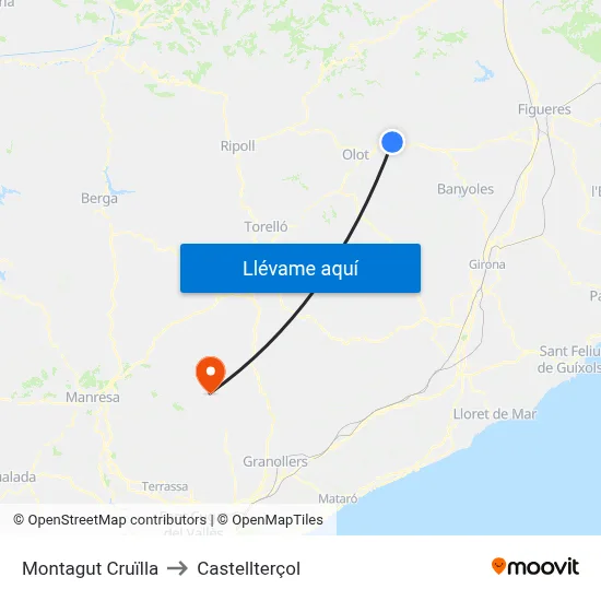 Montagut Cruïlla to Castellterçol map