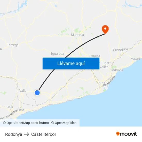 Rodonyà to Castellterçol map