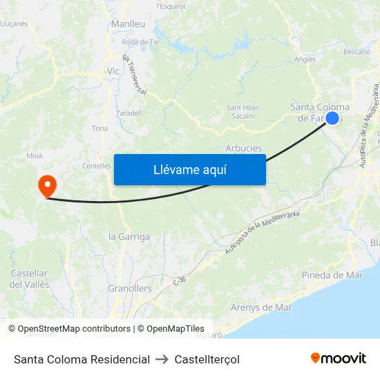 Santa Coloma Residencial to Castellterçol map