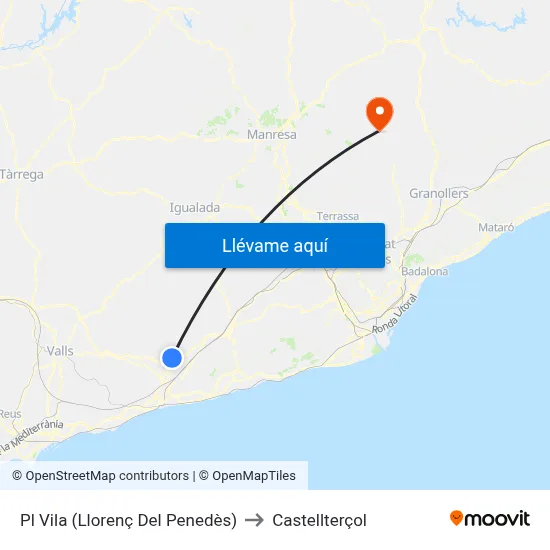 Pl Vila (Llorenç Del Penedès) to Castellterçol map