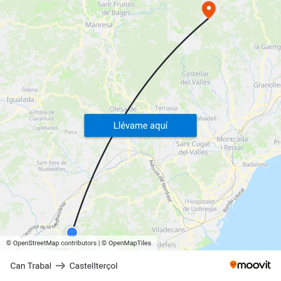 Can Trabal to Castellterçol map