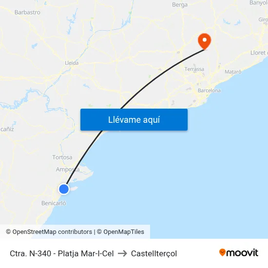 Ctra. N-340 - Platja Mar-I-Cel to Castellterçol map
