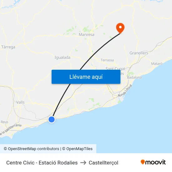 Centre Cívic - Estació Rodalies to Castellterçol map
