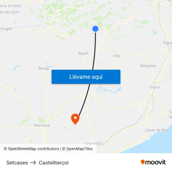 Setcases to Castellterçol map