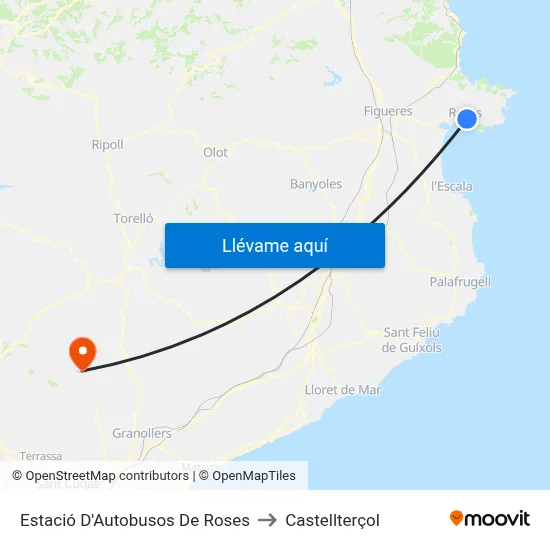 Estació D'Autobusos De Roses to Castellterçol map