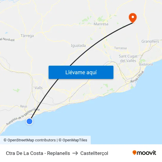 Ctra De La Costa - Replanells to Castellterçol map