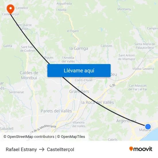 Rafael Estrany to Castellterçol map