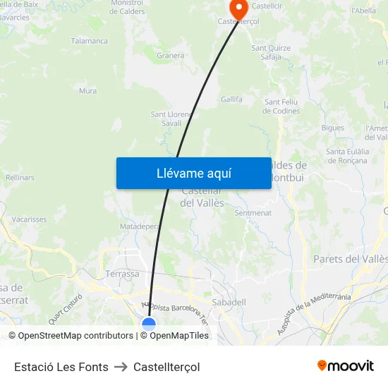 Estació Les Fonts to Castellterçol map