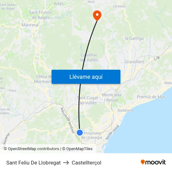 Sant Feliu De Llobregat to Castellterçol map
