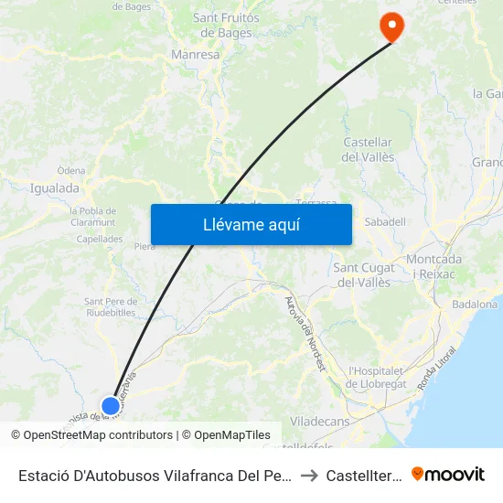 Estació D'Autobusos Vilafranca Del Penedès to Castellterçol map
