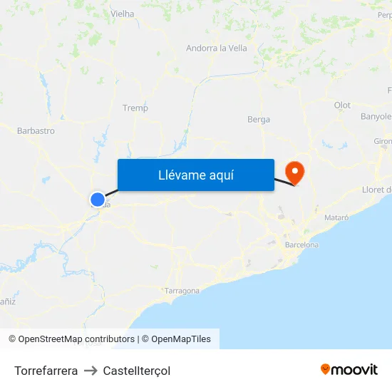 Torrefarrera to Castellterçol map
