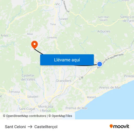 Sant Celoni to Castellterçol map