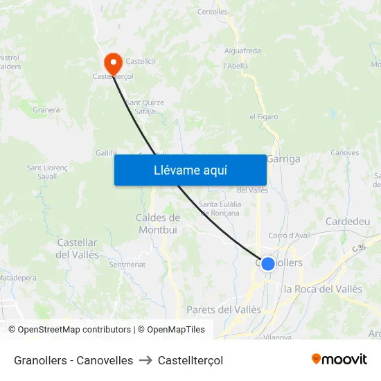 Granollers - Canovelles to Castellterçol map