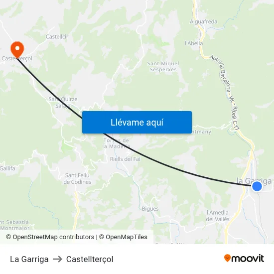 La Garriga to Castellterçol map