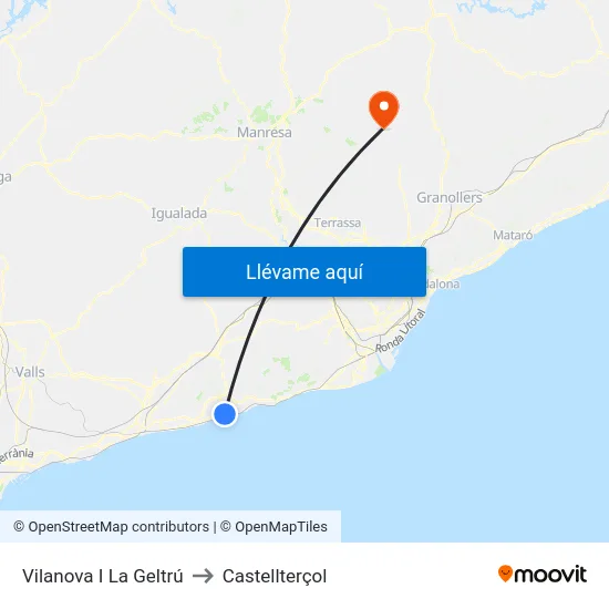 Vilanova I La Geltrú to Castellterçol map